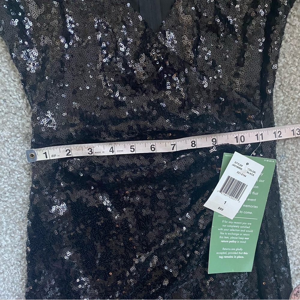 B. SMART Black Sequin Asymmetrical Long Sleeved Sheath Dress - Picture 7 of 11